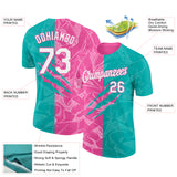 Custom Graffiti Pattern White Aqua-Pink Scratch 3D Performance T-Shirt