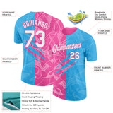 Custom Graffiti Pattern White Sky Blue-Pink Scratch 3D Performance T-Shirt