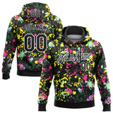 Custom Stitched Graffiti Pattern Black-White 3D Splash Grunge Art Sports Pullover Sweatshirt Hoodie