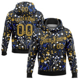 Custom Stitched Graffiti Pattern Old Gold-Black 3D Splash Grunge Art Sports Pullover Sweatshirt Hoodie