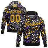 Custom Stitched Graffiti Pattern Gold-Black 3D Splash Grunge Art Sports Pullover Sweatshirt Hoodie