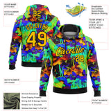 Custom Stitched Graffiti Pattern Yellow-Black 3D Watercolor Grunge Art Sports Pullover Sweatshirt Hoodie