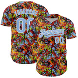 Custom Graffiti Pattern Light Blue-White Splatter Authentic Baseball Jersey