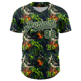 Custom Graffiti Pattern Green-Cream Splatter Authentic Baseball Jersey