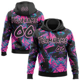 Custom Graffiti Pattern Black White-Pink Geometric Shatter Scratch Splatter Pullover Sweatshirt Hoodie