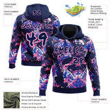 Custom Graffiti Pattern Navy White-Pink Geometric Shatter Scratch Splatter Pullover Sweatshirt Hoodie