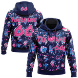 Custom Graffiti Pattern Pink Navy-White Emoji Brush Stroke Splatter Pullover Sweatshirt Hoodie