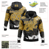 Custom Graffiti Pattern Old Gold Black-White Paint Splatter Pullover Sweatshirt Hoodie