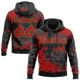 Custom Graffiti Pattern Red Black-Old Gold Paint Splatter Halftone Dots Pullover Sweatshirt Hoodie