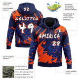 Custom Graffiti Pattern White Navy-Orange Paint Splatter Halftone Dots Pullover Sweatshirt Hoodie