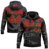 Custom Graffiti Pattern Red Black-Old Gold Geometric Scratch Splatter Pullover Sweatshirt Hoodie