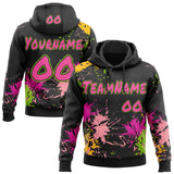 Custom Graffiti Pattern Pink Black-Neon Green Paint Splatter Pullover Sweatshirt Hoodie