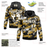 Custom Graffiti Pattern White Old Gold-Black Paint Splatter Halftone Dots Pullover Sweatshirt Hoodie