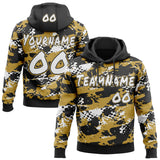 Custom Graffiti Pattern White Old Gold-Black Paint Splatter Halftone Dots Pullover Sweatshirt Hoodie