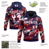 Custom Graffiti Pattern White Navy-Red Paint Splatter Halftone Dots Pullover Sweatshirt Hoodie