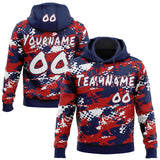 Custom Graffiti Pattern White Navy-Red Paint Splatter Halftone Dots Pullover Sweatshirt Hoodie