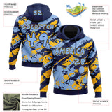 Custom Graffiti Pattern Light Blue Navy-Gold Brush Stroke Splatter Pullover Sweatshirt Hoodie