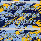 Custom Graffiti Pattern Light Blue Navy-Gold Brush Stroke Splatter Pullover Sweatshirt Hoodie