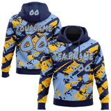 Custom Graffiti Pattern Light Blue Navy-Gold Brush Stroke Splatter Pullover Sweatshirt Hoodie