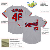 Custom Gray Red-Navy Mesh Authentic Throwback Baseball Jersey