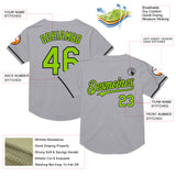 Custom Gray Neon Green-Black Mesh Authentic Throwback Baseball Jersey