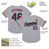 Custom Gray Crimson Black-Aqua Mesh Authentic Throwback Baseball Jersey