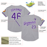 Custom Gray Purple-White Mesh Authentic Throwback Baseball Jersey