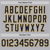 Custom Gray Navy-Gold Mesh Authentic Throwback Baseball Jersey