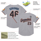 Custom Gray Black Powder Blue-Orange Mesh Authentic Throwback Baseball Jersey