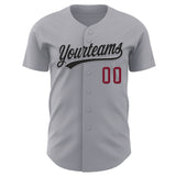 Custom Gray Black-Crimson Authentic Baseball Jersey