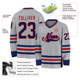 Custom Gray Navy-Red Hockey Jersey