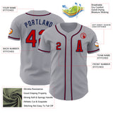 Custom Gray Red-Navy Authentic Baseball Jersey
