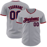 Custom Gray Navy-Red Authentic Baseball Jersey