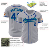Custom Gray Royal-Teal Authentic Baseball Jersey