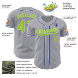 Custom Gray Neon Green Royal-White Authentic Baseball Jersey