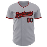 Custom Gray Black-Red Authentic Baseball Jersey