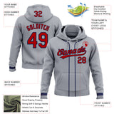 Custom Stitched Gray Red-Navy Baseball Pullover Sweatshirt Hoodie