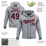 Custom Stitched Gray Navy-Orange Baseball Pullover Sweatshirt Hoodie