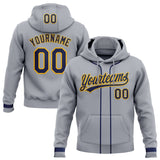 Custom Stitched Gray Navy-Gold Baseball Pullover Sweatshirt Hoodie