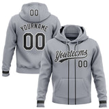 Custom Stitched Gray Black-White Baseball Pullover Sweatshirt Hoodie