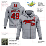 Custom Stitched Gray Red-Black Baseball Pullover Sweatshirt Hoodie