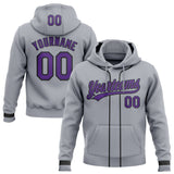 Custom Stitched Gray Purple-Black Baseball Pullover Sweatshirt Hoodie