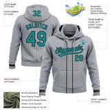 Custom Stitched Gray Teal-Black Baseball Pullover Sweatshirt Hoodie
