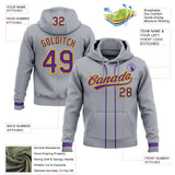 Custom Stitched Gray Purple-Gold Baseball Pullover Sweatshirt Hoodie
