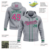 Custom Stitched Gray Pink-Kelly Green Baseball Pullover Sweatshirt Hoodie