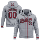 Custom Stitched Gray Crimson-Black Baseball Pullover Sweatshirt Hoodie