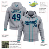 Custom Stitched Gray Navy-Teal Baseball Pullover Sweatshirt Hoodie