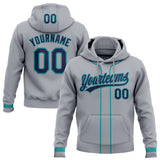 Custom Stitched Gray Navy-Teal Baseball Pullover Sweatshirt Hoodie