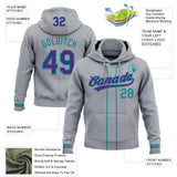 Custom Stitched Gray Purple-Teal Baseball Pullover Sweatshirt Hoodie