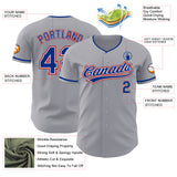 Custom Gray Royal White-Red Authentic Baseball Jersey